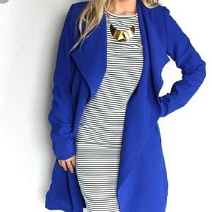 Aryn K Cobalt Blue Open Front Trench Large NWOT